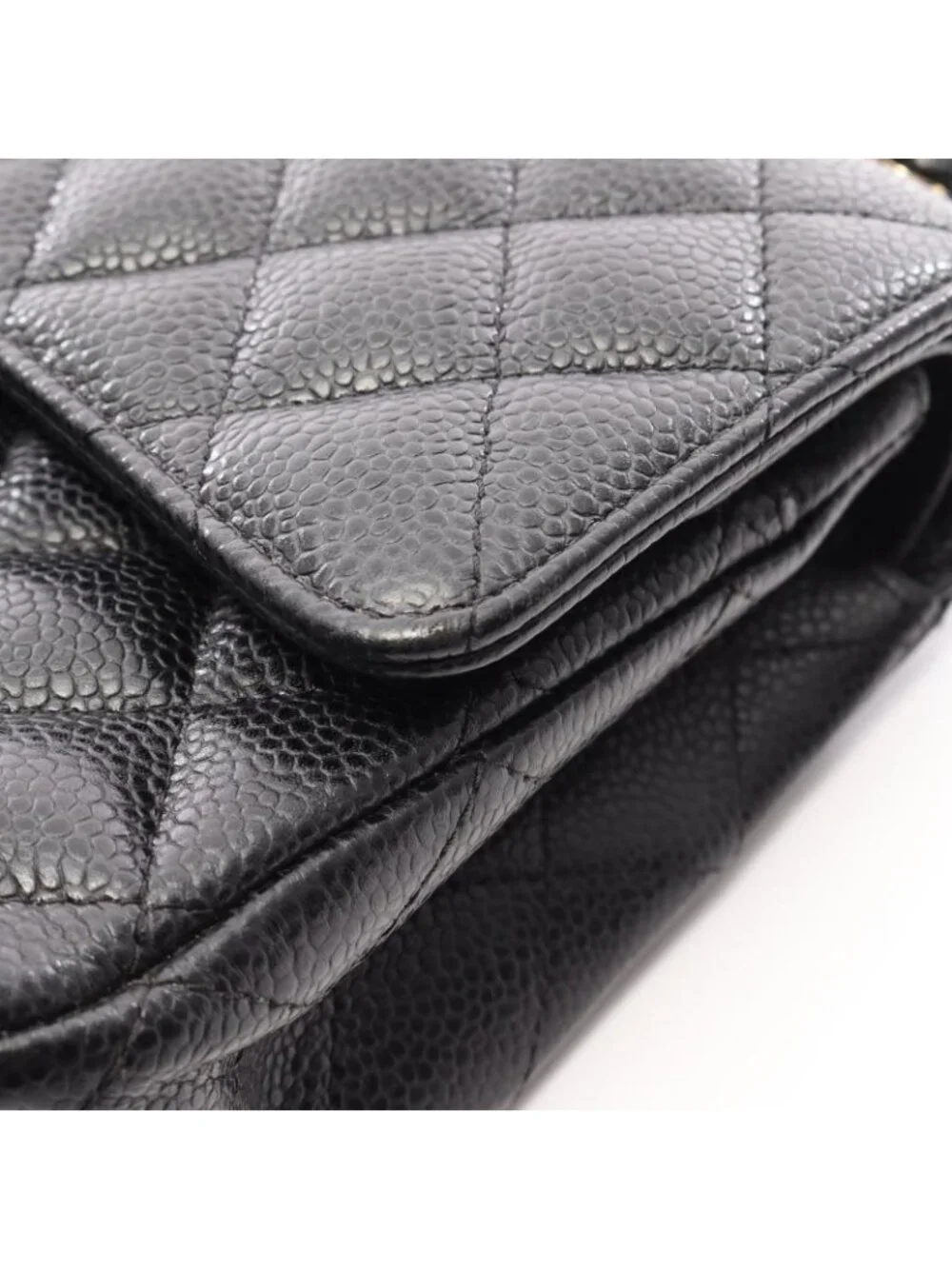 Chanel Shoulder Bag Quilted Double Flap Black Caviar Leather Chain